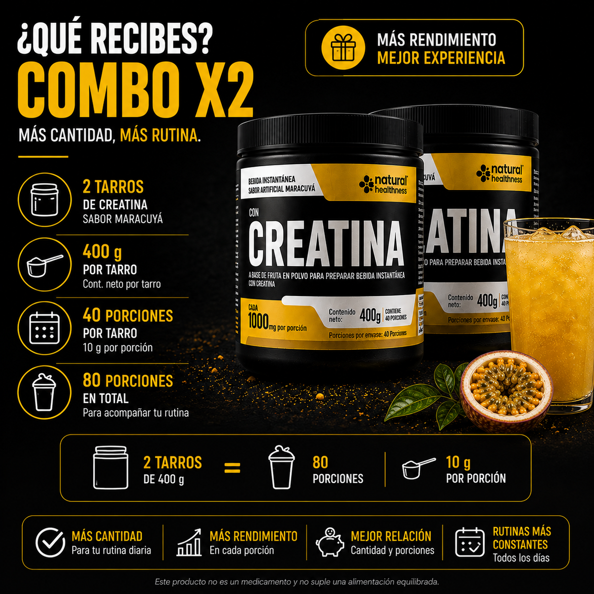 Combo 2 UND. Creatina sabor Maracuya