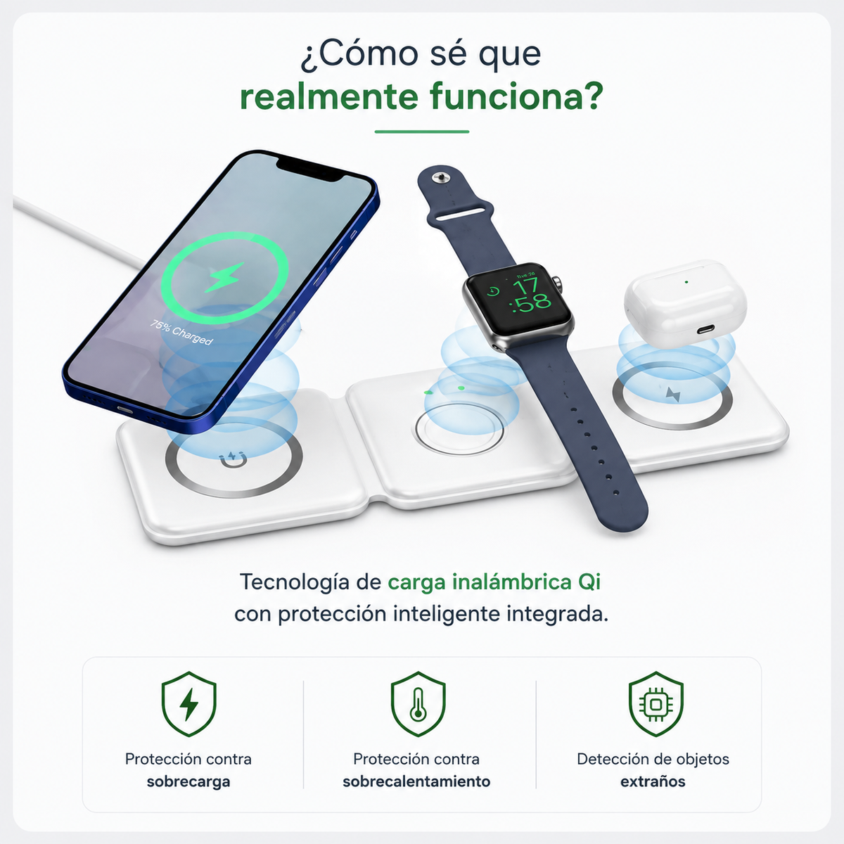 Cargador Inalámbrico Plegable 3 En 1