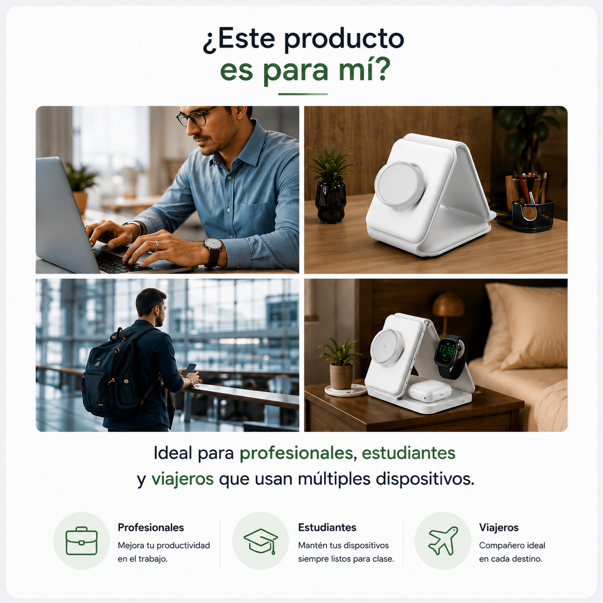 Cargador Inalámbrico Plegable 3 En 1