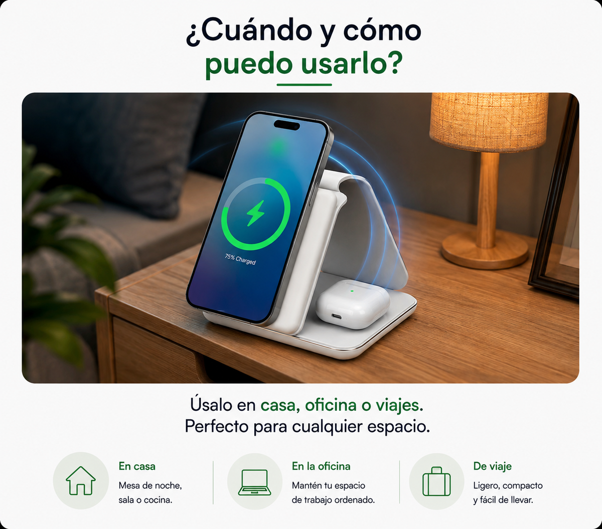 Cargador Inalámbrico Plegable 3 En 1