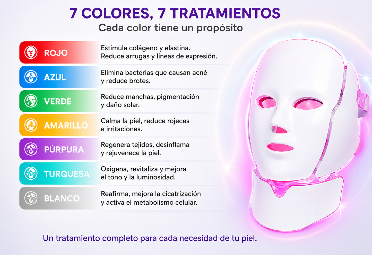 Máscara LED Facial + Cuello 7 Colores