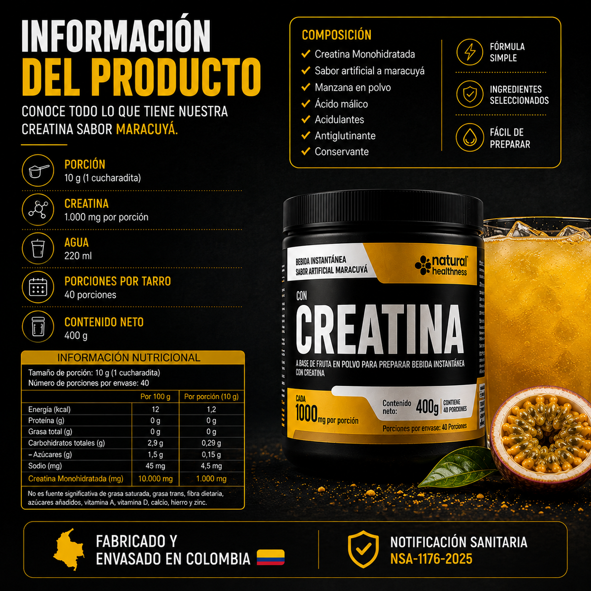 Combo 2 UND. Creatina sabor Maracuya